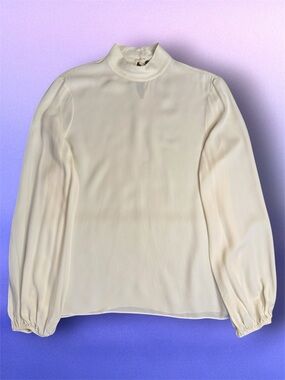 Theory 100% Silk Cream High-Neck Long Sleeve Blouse sz M Like New